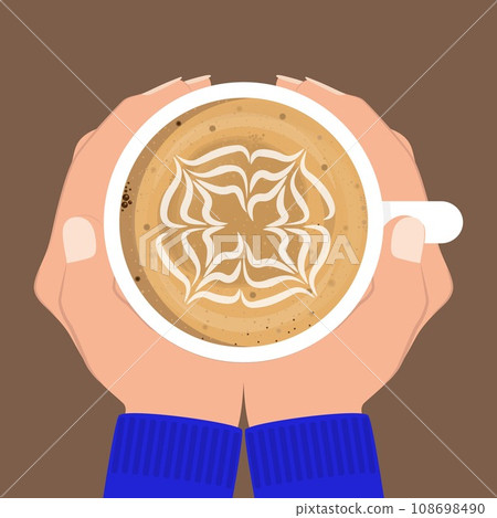 Hands holding a cup of coffee. Two hands grasping a cup of coffee. Vector illustration. Hands holding a cup of coffee. Two hands grasping a cup of coffee. Vector illustration. 108698490