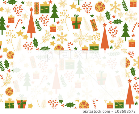 Christmas card designed with Christmas ornaments and snowflakes 1 108698572
