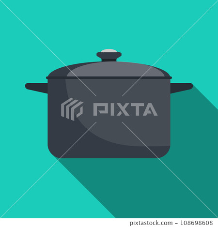 Pan with lid, icon with long shadow. Vector illustration. 108698608