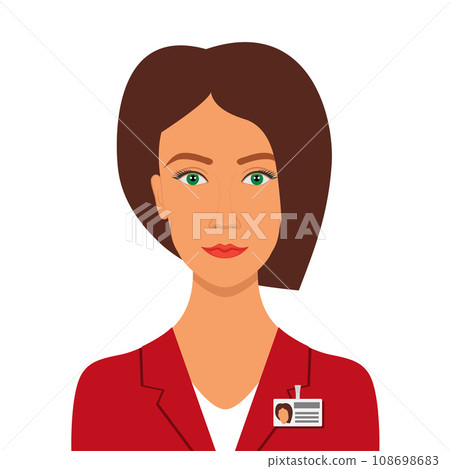Elegant pretty woman in business suit with badge. Woman business avatar profile picture. Vector illustration, isolated. 108698683