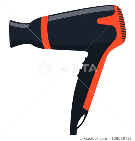 Modern stylish professional hair dryer for drying hair and styling. Vector flat illustration. 108698721