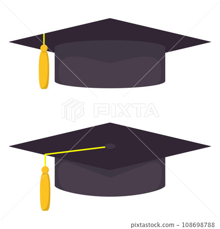 Graduation cap, vector illustration in flat style. Academic caps set. Graduation cap isolated on white. Graduation cap, vector illustration in flat style. Academic caps set. Graduation cap isolated on white. 108698788