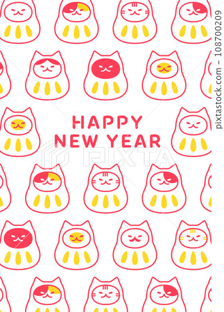 New Year's card with a cat in the shape of a daruma doll New Year's card with a cat in the shape of a daruma doll 108700209