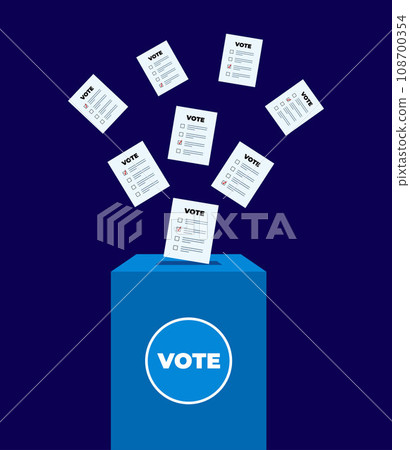 Puts voting ballot in ballot box. Voting and election concept. Vector illustration. 108700354