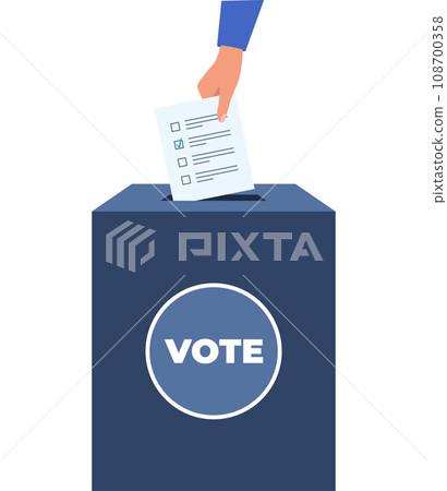 Puts voting ballot in ballot box. Voting and election concept. Vector illustration. 108700358