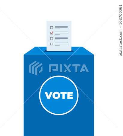 Puts voting ballot in ballot box. Voting and election concept. Vector illustration. Puts voting ballot in ballot box. Voting and election concept. Vector illustration. 108700361