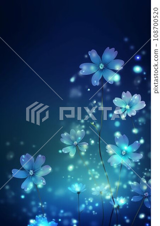 Magic white flower on blue spectrum in the dark like a dream Created with Generative AI technology. 108700520