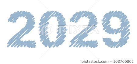 Vector hand-drawn black new year font isolated on white background. Figures hatched marker 108700805