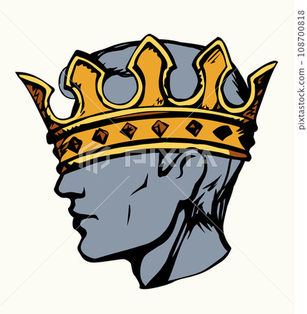 Profile of a handsome man with too big crown. Vector drawing Profile of a handsome man with too big crown. Vector drawing 108700818