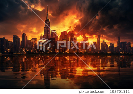 A huge fire cloud in big city covering the sky A huge fire cloud in big city covering the sky 108701511