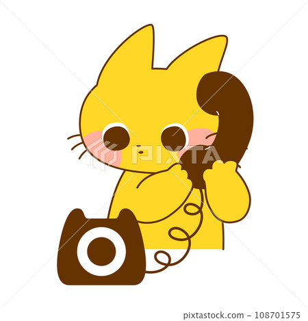 Illustration of a cat talking on a black phone Illustration of a cat talking on a black phone 108701575