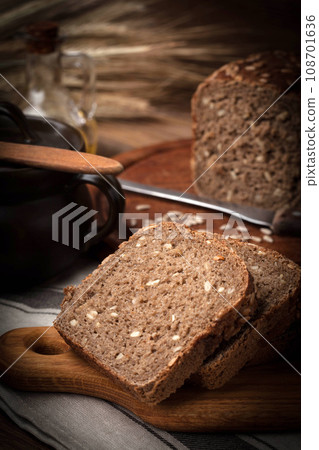 Wholemeal bread with sunflower seeds. Wholemeal bread with sunflower seeds. 108701636