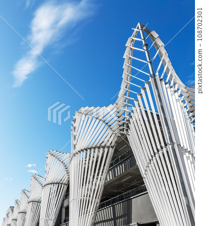 Modern urban architecture detail, metal element and sky 108702301