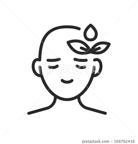Aromatherapy Help Icon. Vector Isolated Linear Editable Sign of Natural SPA Remedy for Pain. Symbol for Essential Oil Use in Alleviating Symptoms of Stress and Headaches 108702438