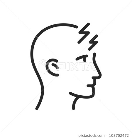 Tension Headache Side View Icon. Vector Isolated Linear Editable Sign of Tension Head Pain for Medical Use. 108702472