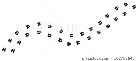 Path hooves footprints of horse, mustang, pony, deer, cow, goat, sheep, elk, antelope. Horse hooves. Deer tracks. Silhouette. Vector isolated. Hippodrome, horse racing, farm, stud farm 108702645