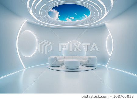 A futuristic indoor space with a view of the blue sky A futuristic indoor space with a view of the blue sky 108703032
