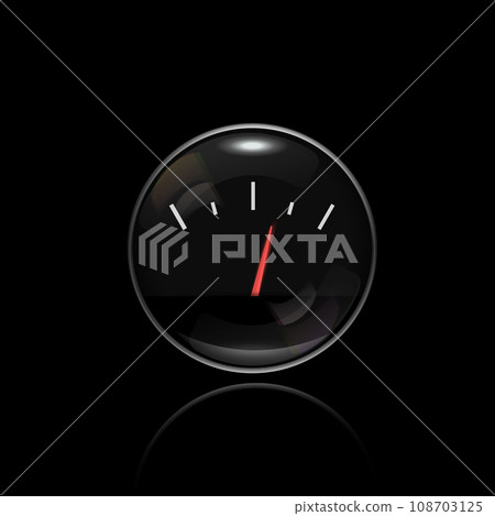 Fuel level indicator. Round black car dashboard 3d device. Vector illustration on black background 108703125