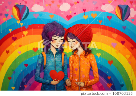 Valentines day. Multicolored rainbow abstract heart design with couple Valentines day. Multicolored rainbow abstract heart design with couple 108703135