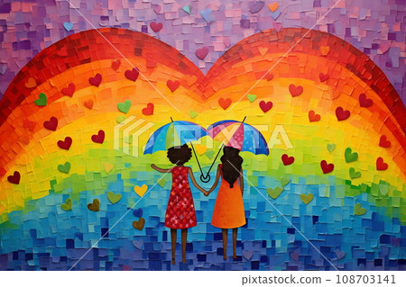 Valentines day. Multicolored rainbow abstract heart design with couple Valentines day. Multicolored rainbow abstract heart design with couple 108703141
