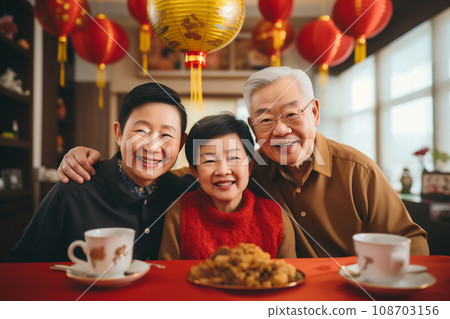 Multi generation family celebrating Chinese New Year 108703156