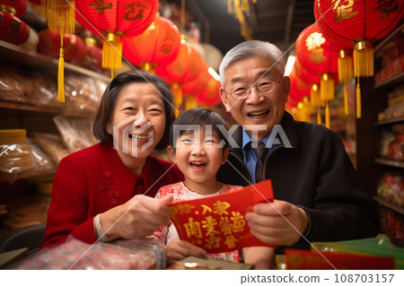 Multi generation family celebrating Chinese New Year 108703157