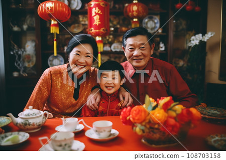 Multi generation family celebrating Chinese New Year 108703158