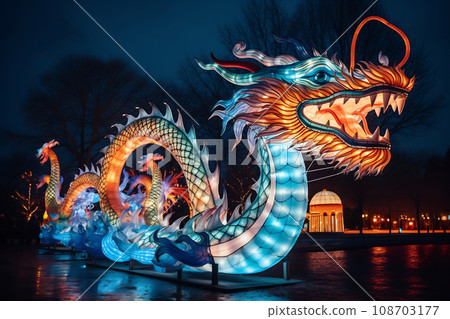 Blue Chinese Dragon symbol of 2024. Chinese New Year Blue Chinese Dragon symbol of 2024. Chinese New Year 108703177