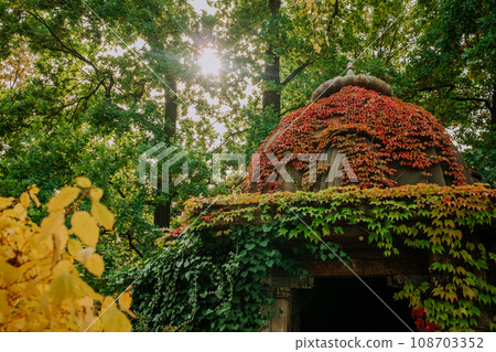 Ganesha temple, hinduism religion. Indian traditional exterior, autumn nature Ganesha temple, hinduism religion. Indian traditional exterior, autumn nature 108703352