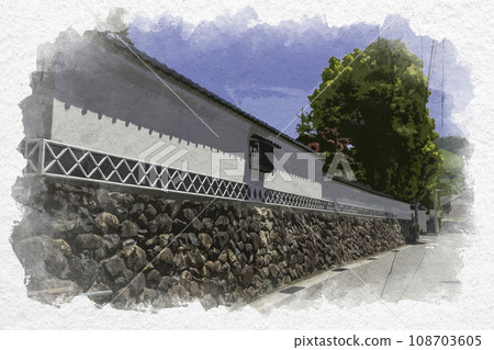 Watercolor painting style, Niimi Gotencho, Onsenkan, Watanabe mansion, Niimi City, Okayama Prefecture Watercolor painting style, Niimi Gotencho, Onsenkan, Watanabe mansion, Niimi City, Okayama Prefecture 108703605