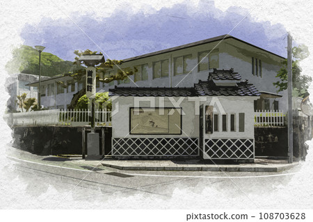 Watercolor style Niimi Goten Town public telephone Niimi City, Okayama Prefecture 108703628