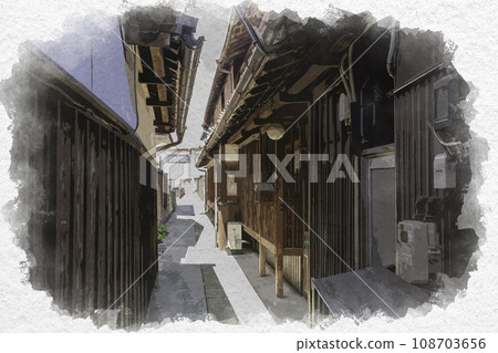 Watercolor style Niimi Gotencho Shamisen Yokocho Niimi City, Okayama Prefecture 108703656