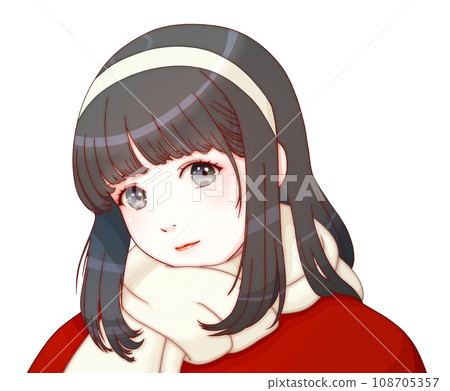 [Refined version] Girl wearing a headband and scarf. Clothes = red, scarf = milky white 108705357
