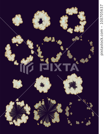 Explosion animation set. Cartoon burst effect of vector comic boom and bang. Bomb blasts or explosive power energy flash, war game attacks animation. Vector illusration 108705637
