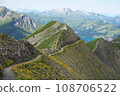 Walking along the ridgeline in the Alps with spectacular views in France 108706522