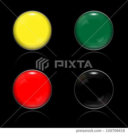 3D realistic set of round buttons with a chrome rim. Vector illustration on black background 108706616