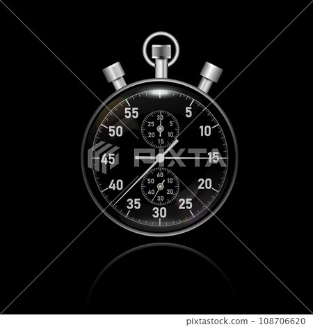 Round stopwatch with chrome rim. Vector illustration on black background 108706620
