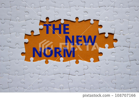 The new norm symbol. Concept words The new norm on white puzzle. Beautiful orange background. Business and The new norm concept. Copy space. 108707166