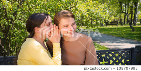 Two girls gossip in the park 108707995