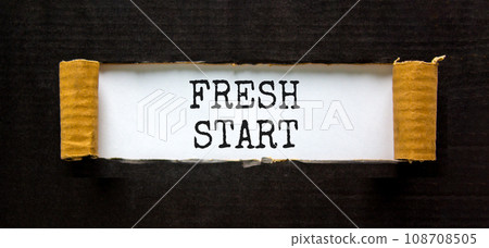 Fresh start and motivational symbol. Concept words Fresh start on beautiful white paper. Beautiful black paper cardboard background. Business motivational Fresh start concept. Copy space. 108708505