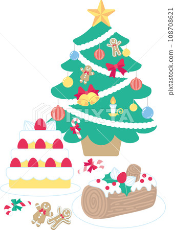 Christmas tree and sweets_cake_buche de Noel_gingerbread_candy cane 108708621