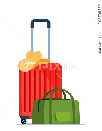 Travel bags composition. Suitcase and backpack. Tourist case, journey and adventure baggage. Travelers luggage. Vector illustration. 108708826