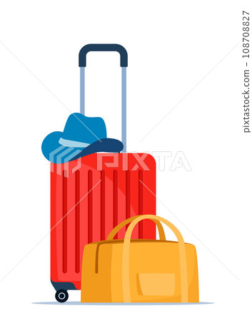 Travel bags composition. Suitcase and backpack. Tourist case, journey and adventure baggage. Travelers luggage. Vector illustration. 108708827