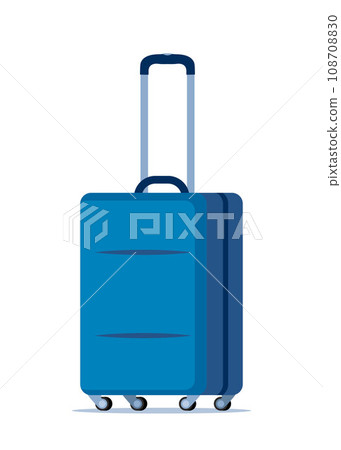 Blue wheeled travel bag with hand. Plastic travel suitcase. Vector illustration. 108708830