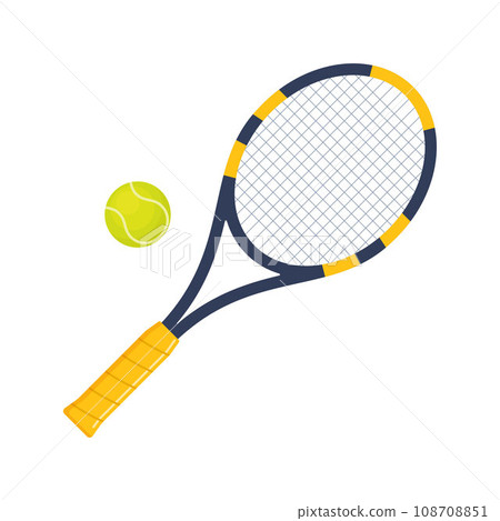 Tennis ball and tennis racket. Sports icon. Tennis logo. Vector Illustration of sports equipment. 108708851