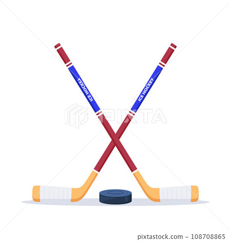 Ice Hockey puck and sticks. Sport symbol. Vector Illustration isolated on white background. 108708865