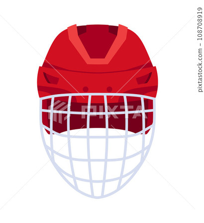 Goalkeeper Hockey Helmet with metal protect visor. Front view. Vector illustration isolated on white background. 108708919