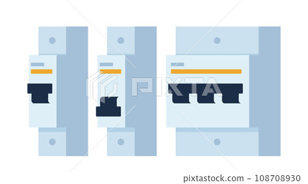 Automatic circuit breaker. Electric switches set. Fuse box. Types of fuses and components of electrical protection. Vector illustration. Automatic circuit breaker. Electric switches set. Fuse box. Types of fuses and components of electrical protection. Vector illustration. 108708930