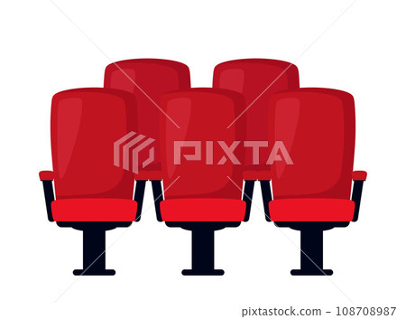 Rows of theater movie or cinema seats isolated on white. Red velvet chairs. Premier showtime comfortable seating. Vector illustration. 108708987