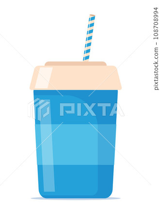 Disposable paper beverage cup for soda with drinking straw. Vector flat isolated illustration. 108708994